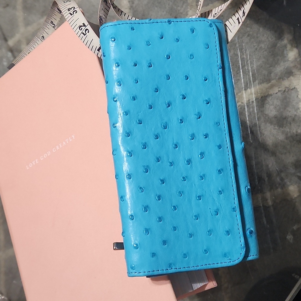 Genuine Ostrich wallet, turquoise